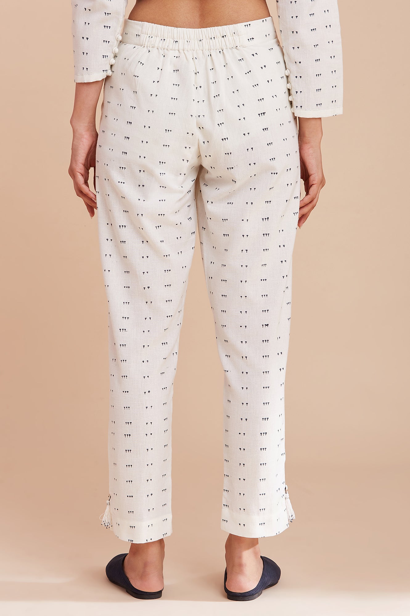 Ecru Printed Slim Pants