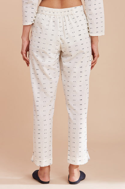 Ecru Printed Slim Pants