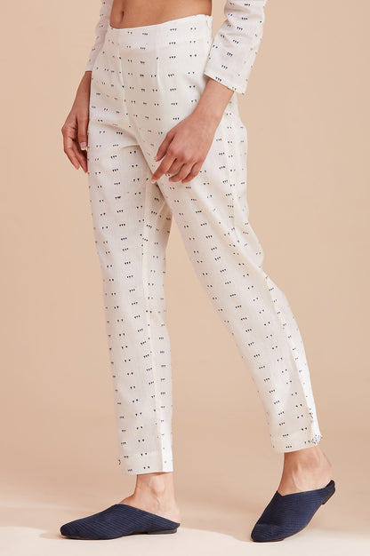 Ecru Printed Slim Pants