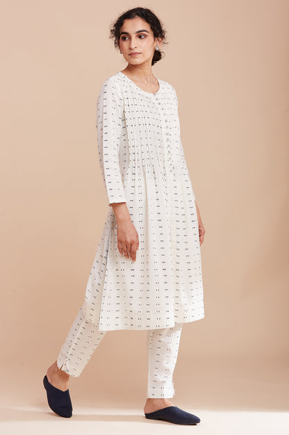 Ecru Printed Slim Pants