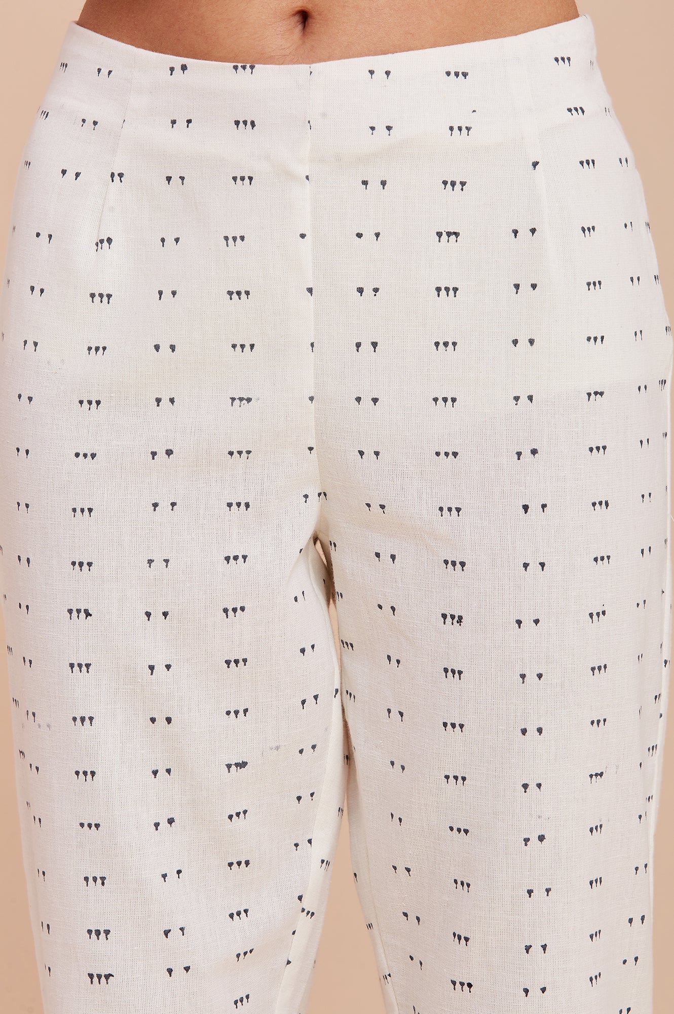 Ecru Printed Slim Pants