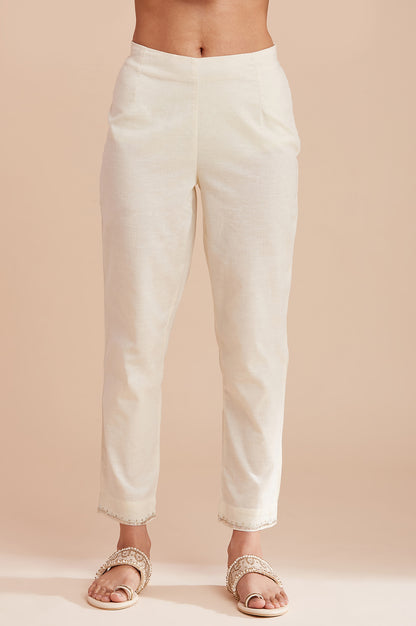 Ecru Solid Harit Khadi Slim Pants