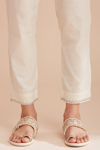 Ecru Solid Harit Khadi Slim Pants