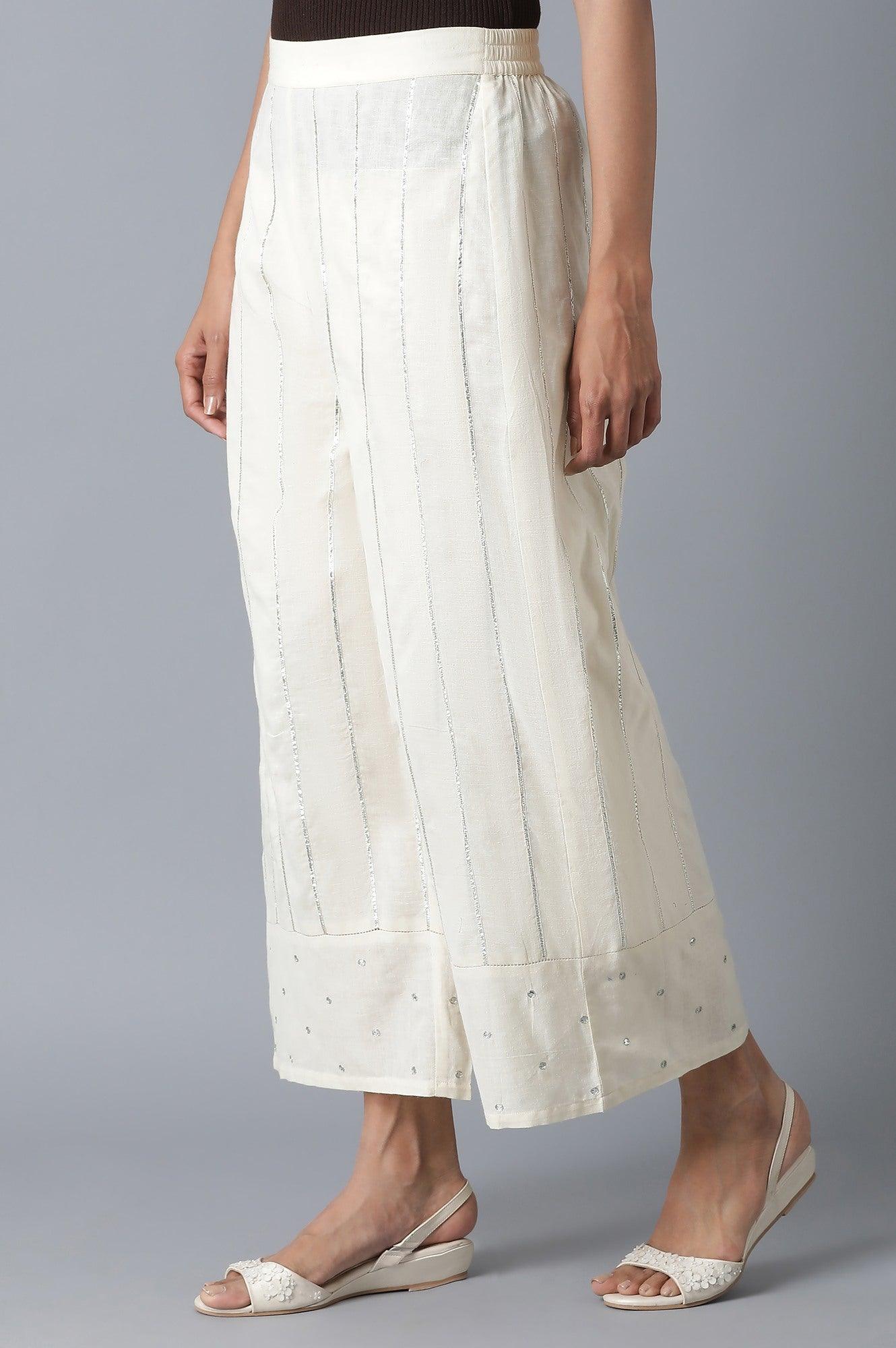 Ecru Parallel Pants with Embroidered Hem - wforwoman