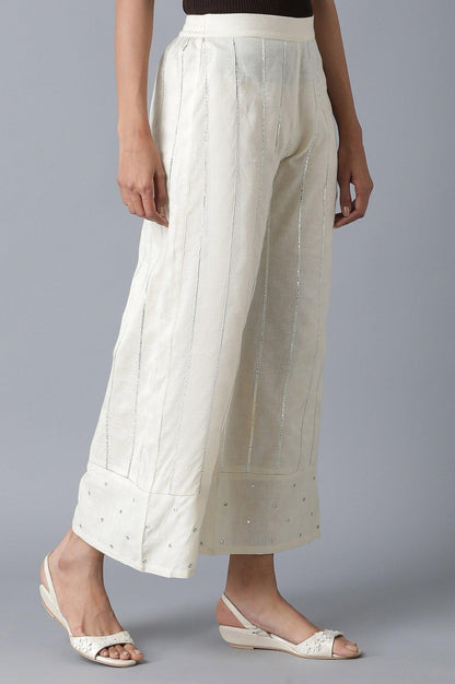 Ecru Parallel Pants with Embroidered Hem - wforwoman