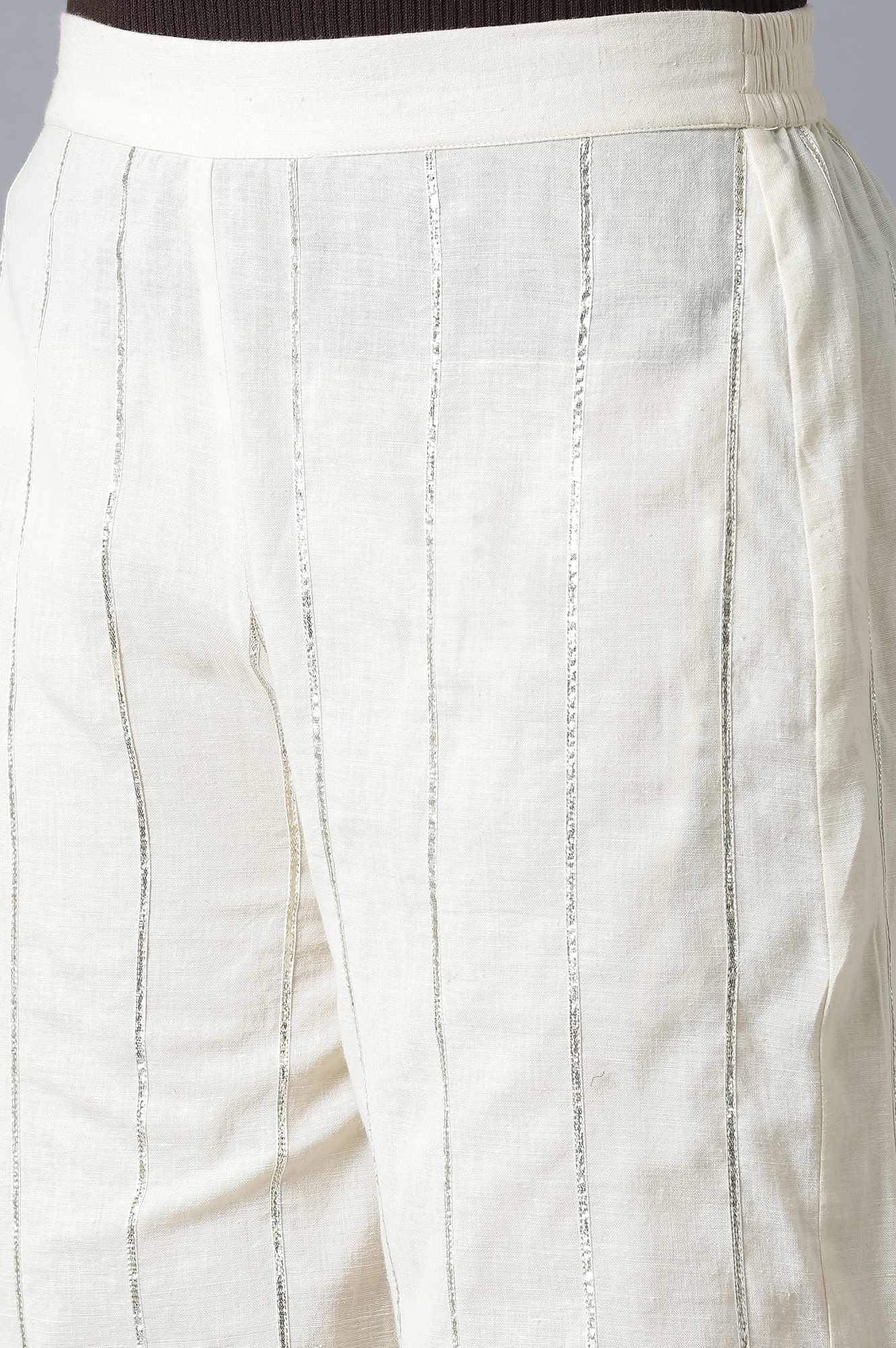 Ecru Parallel Pants with Embroidered Hem - wforwoman