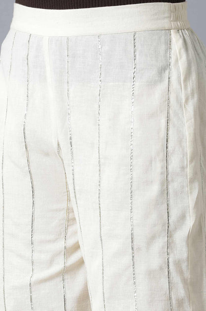 Ecru Parallel Pants with Embroidered Hem - wforwoman