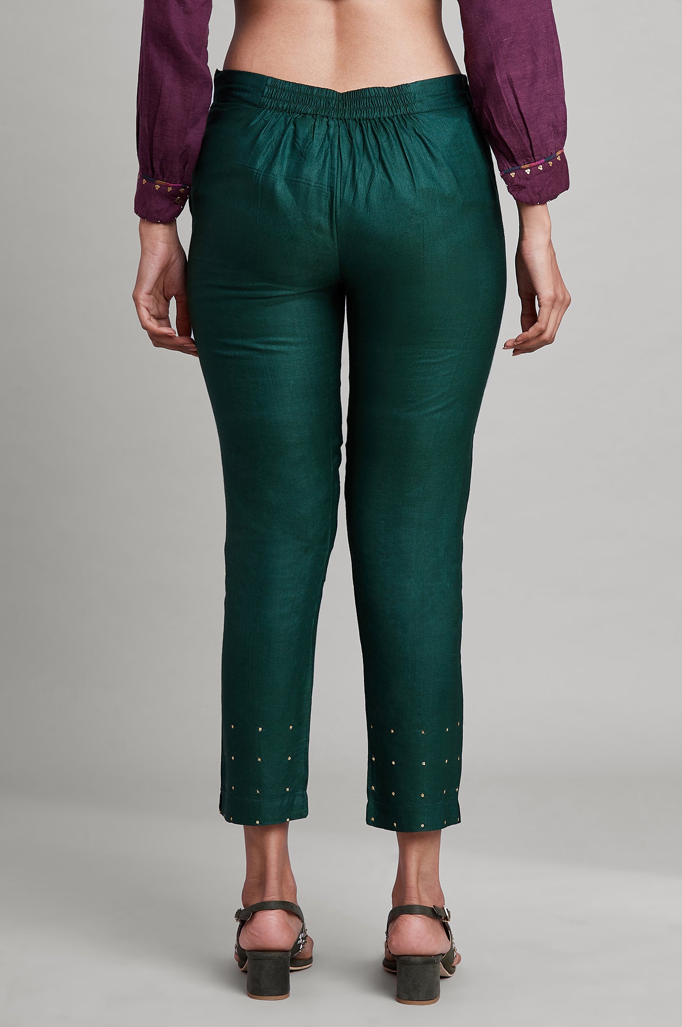 Dark Green Solid Slim Pants