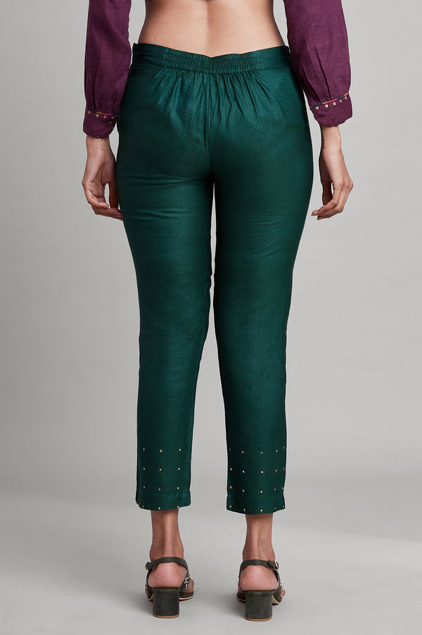 Dark Green Solid Slim Pants