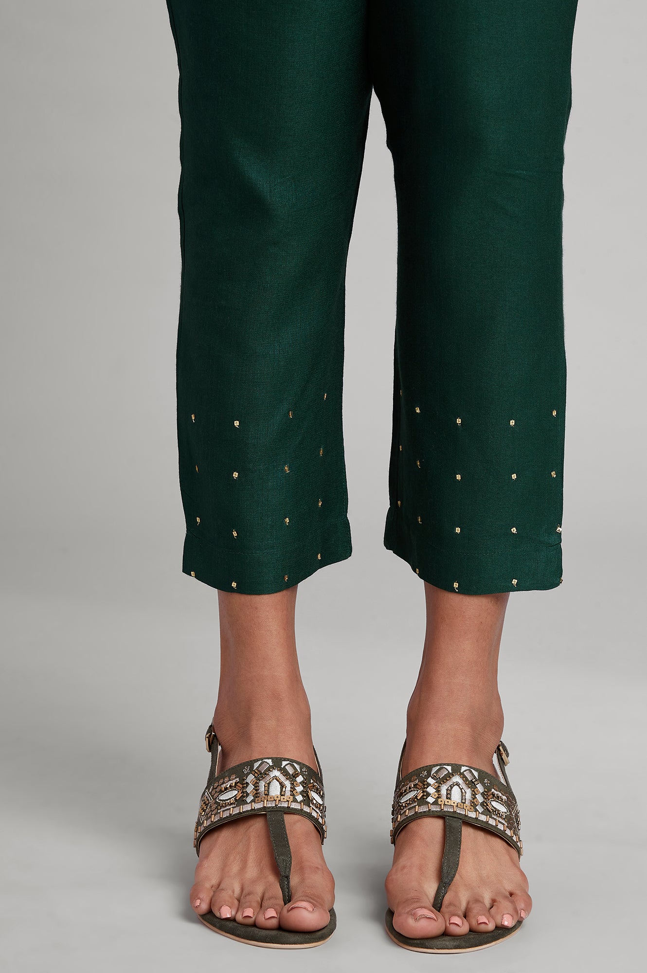 Dark Green Solid Slim Pants