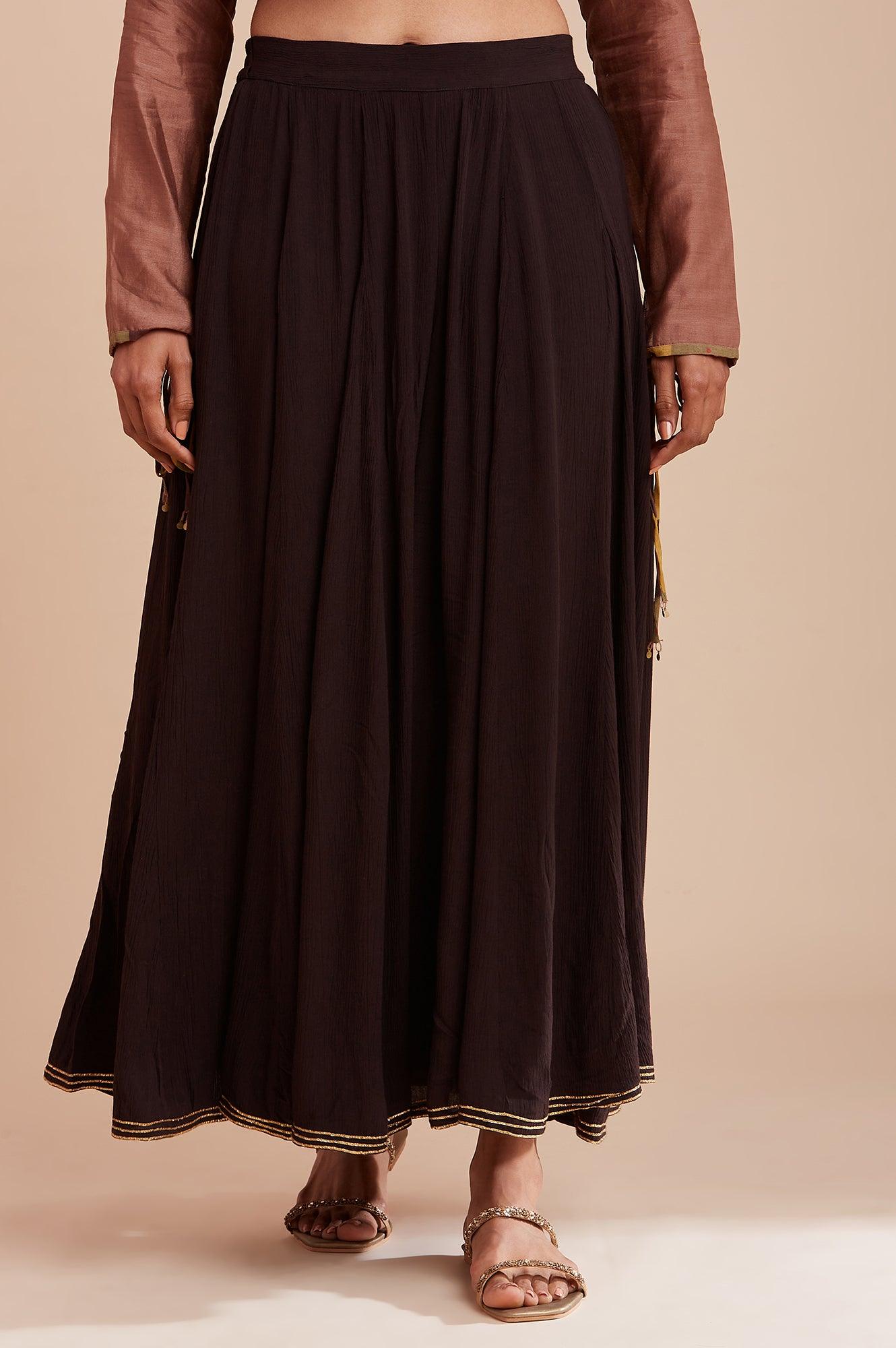 Dark Brown Crinkled Divided Skirt - wforwoman