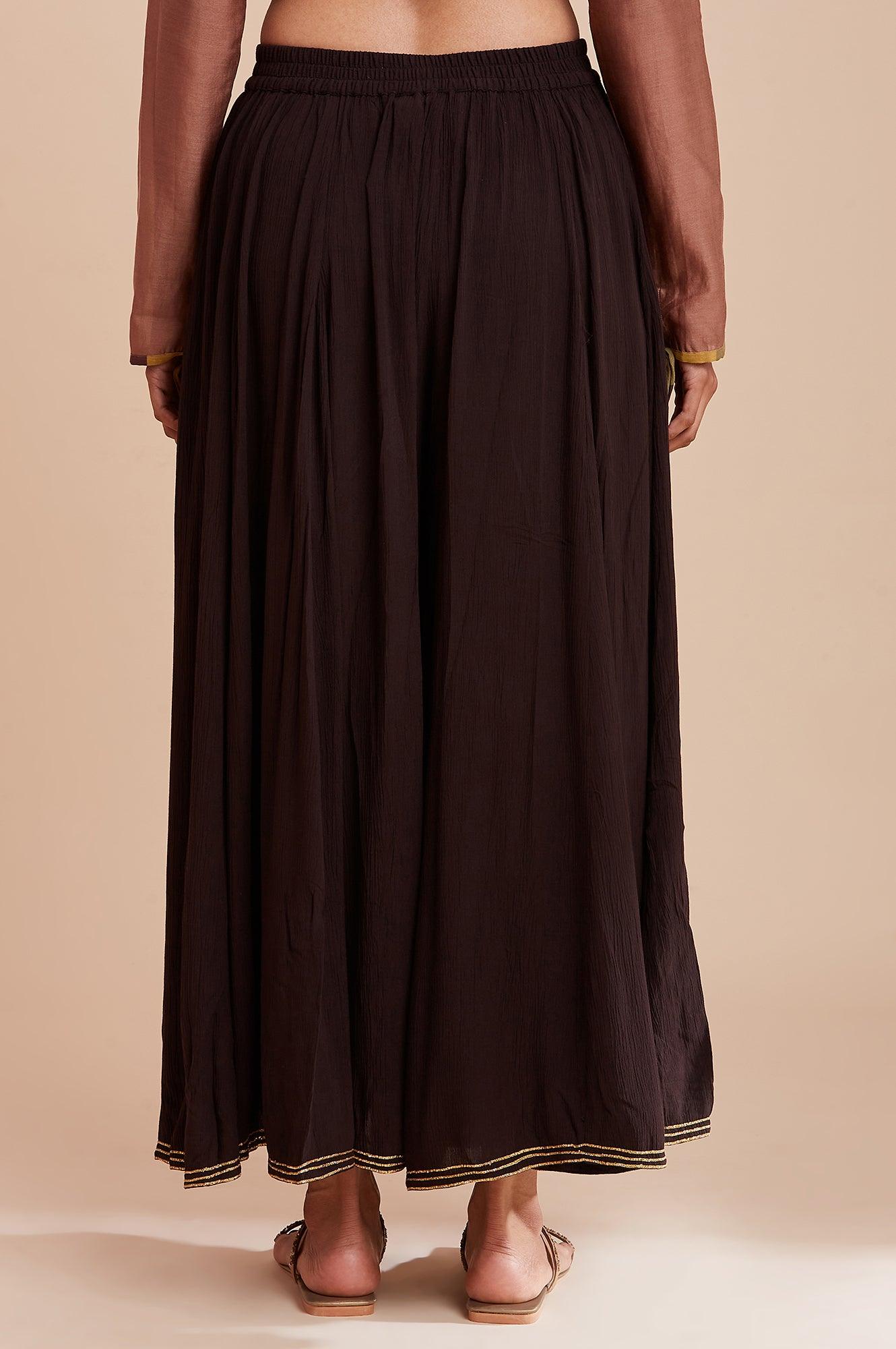 Dark Brown Crinkled Divided Skirt - wforwoman