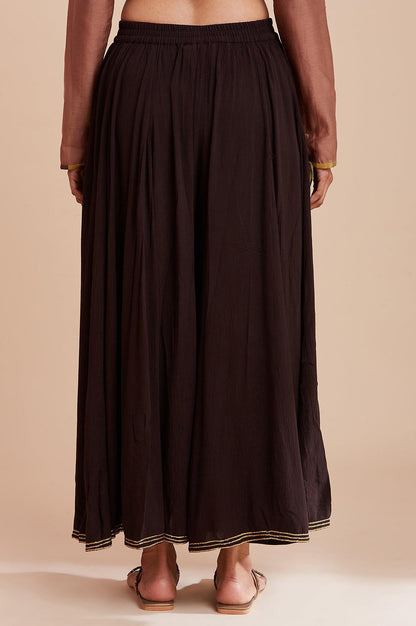 Dark Brown Crinkled Divided Skirt - wforwoman