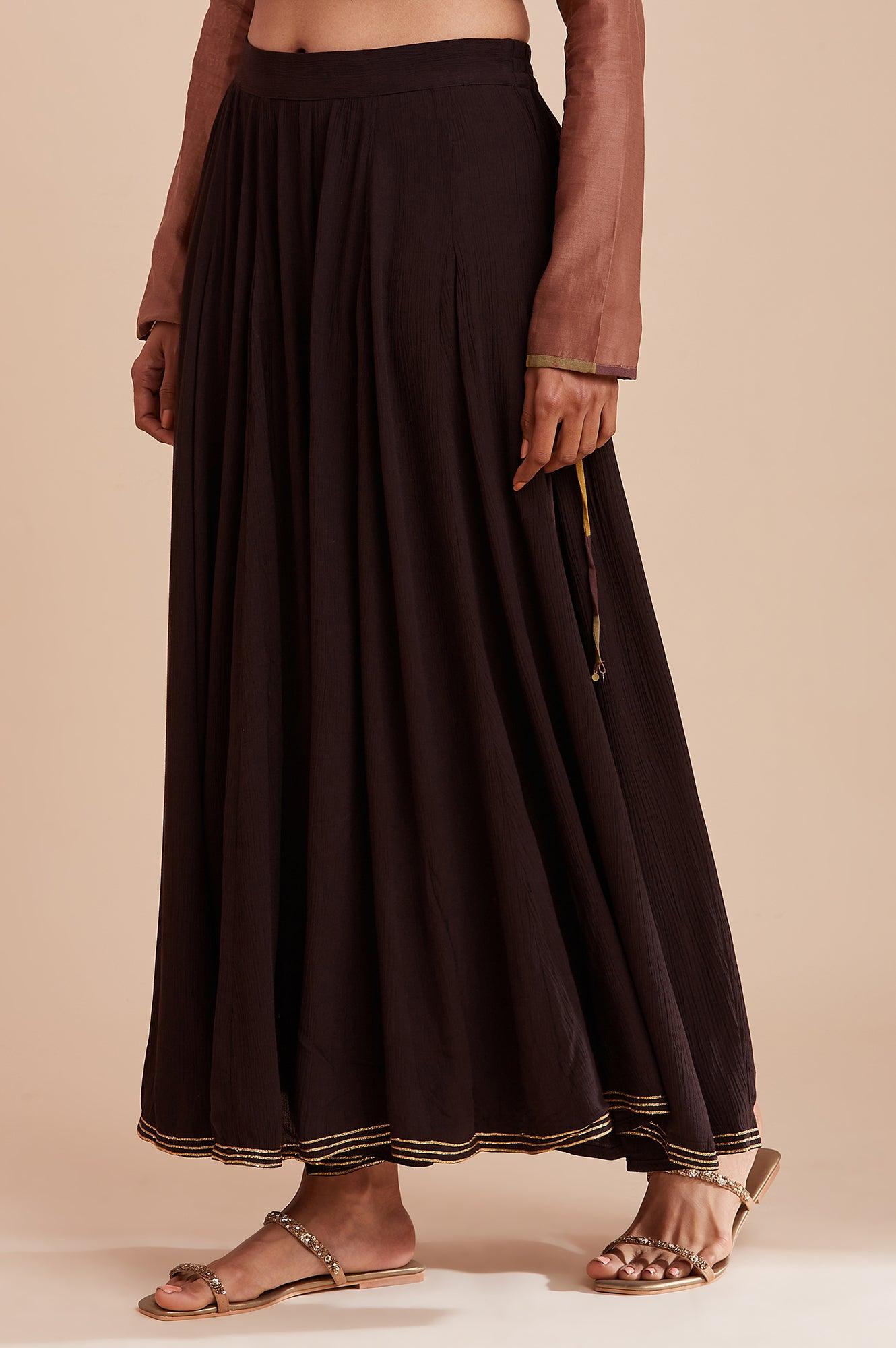 Dark Brown Crinkled Divided Skirt - wforwoman