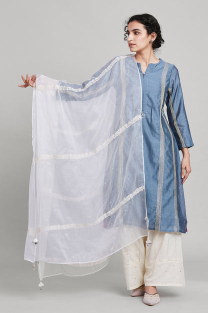 Brown Embroidered Organza Dupatta