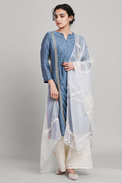 Brown Embroidered Organza Dupatta