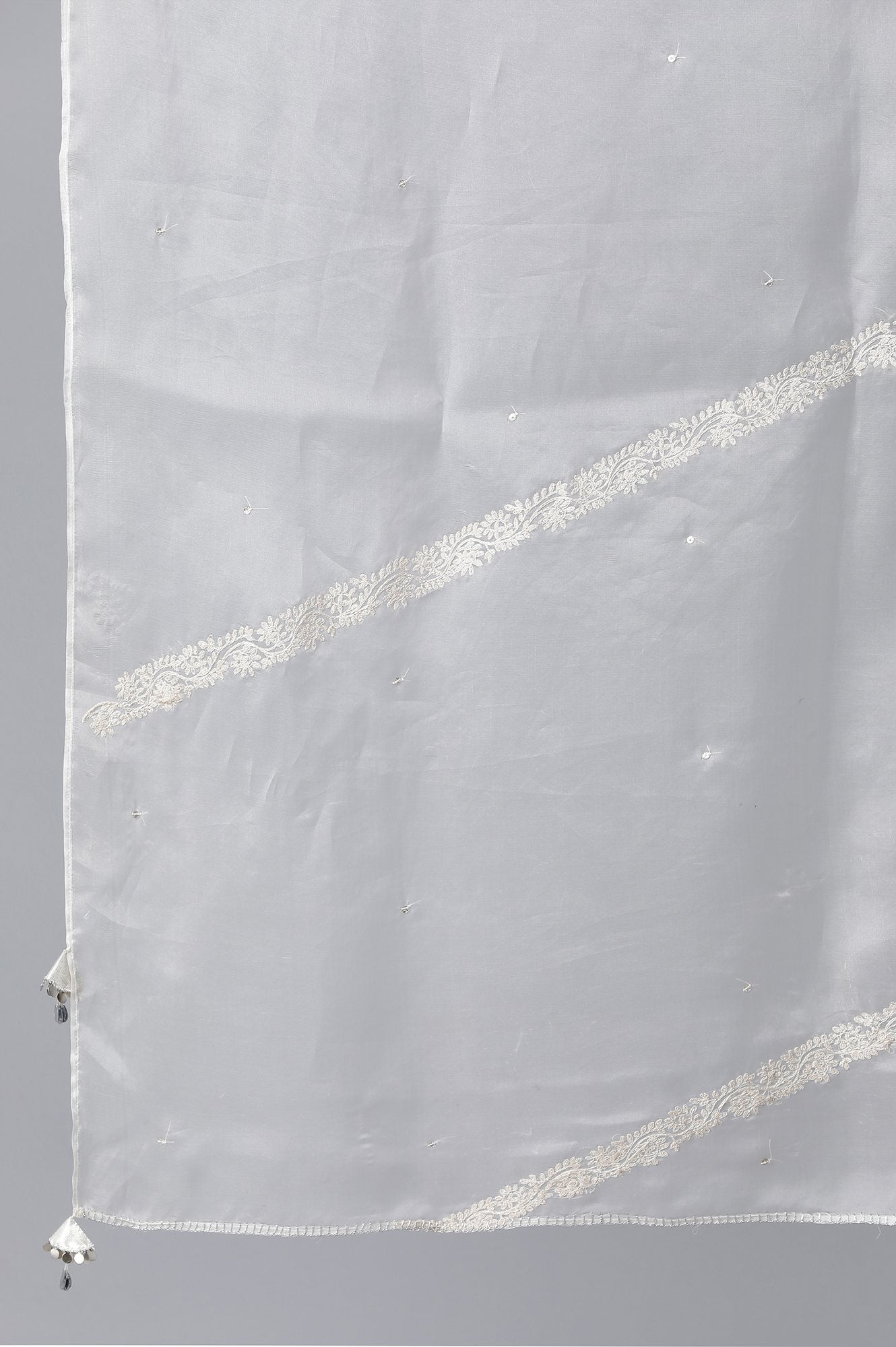 Brown Embroidered Organza Dupatta