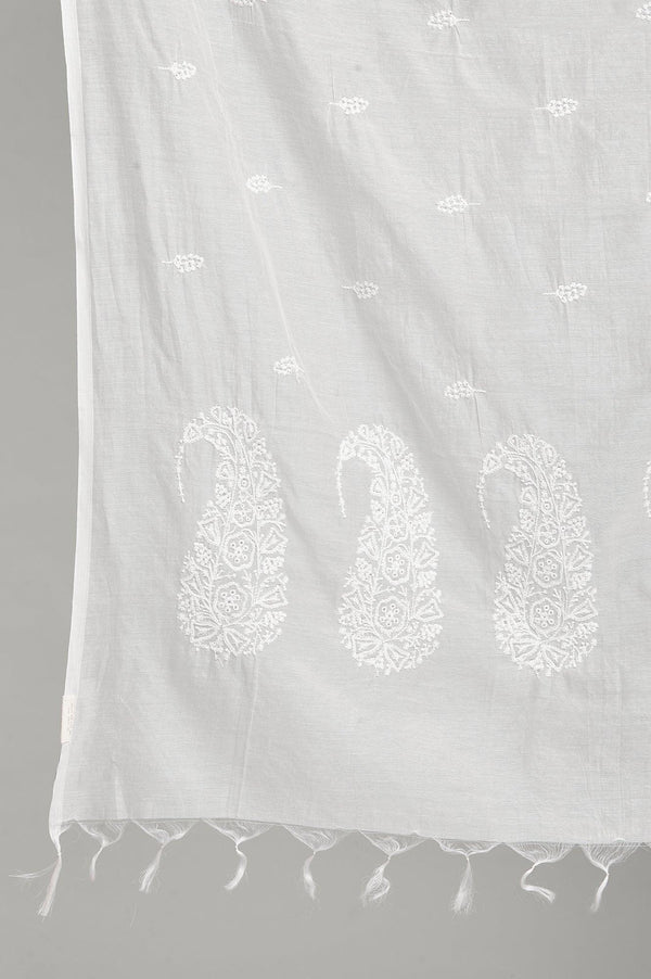 Ecru Paisley Embroidered Cotton Silk Drape