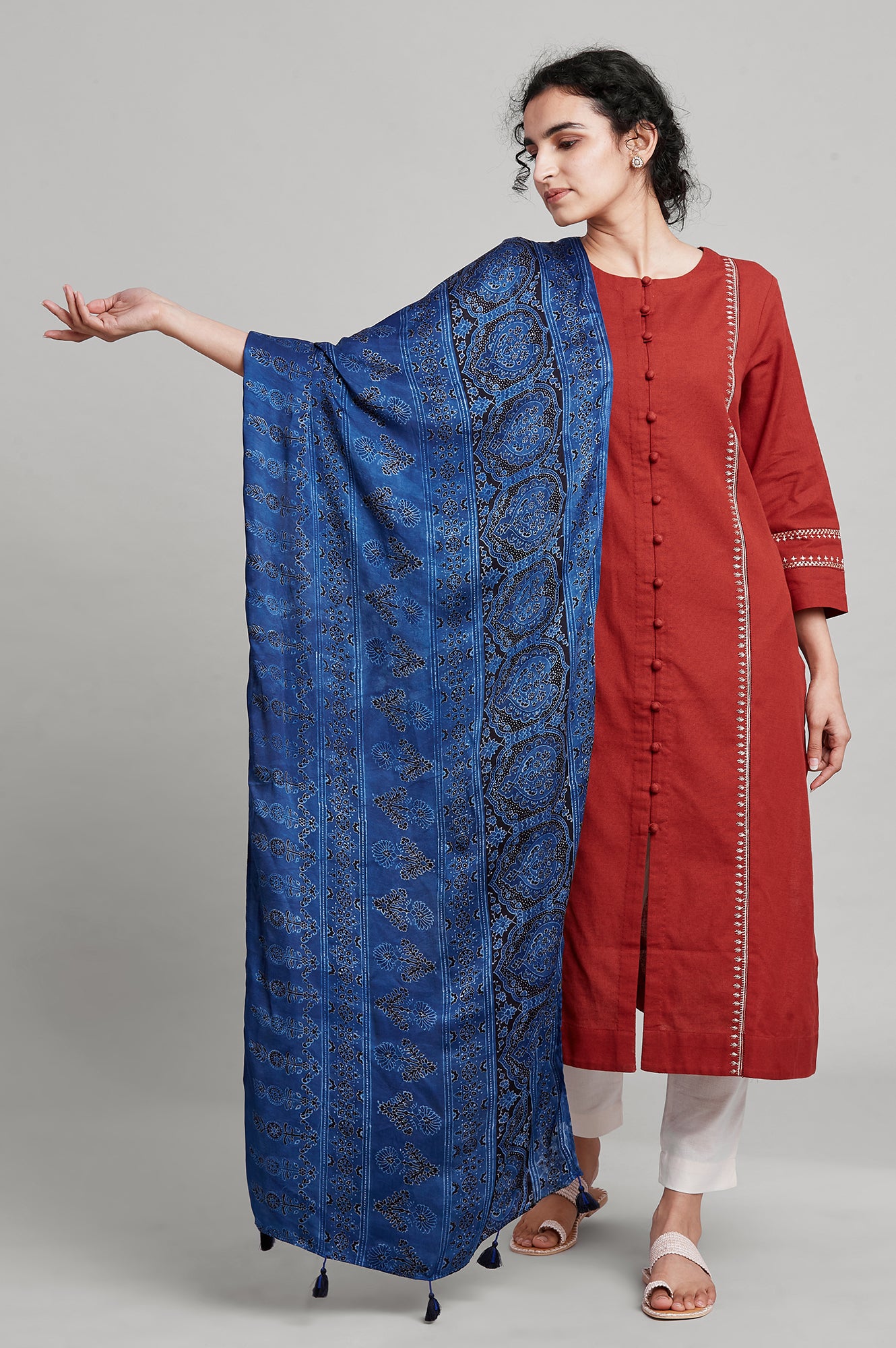 Earthy Multicoloured Ajrak Printed Drape