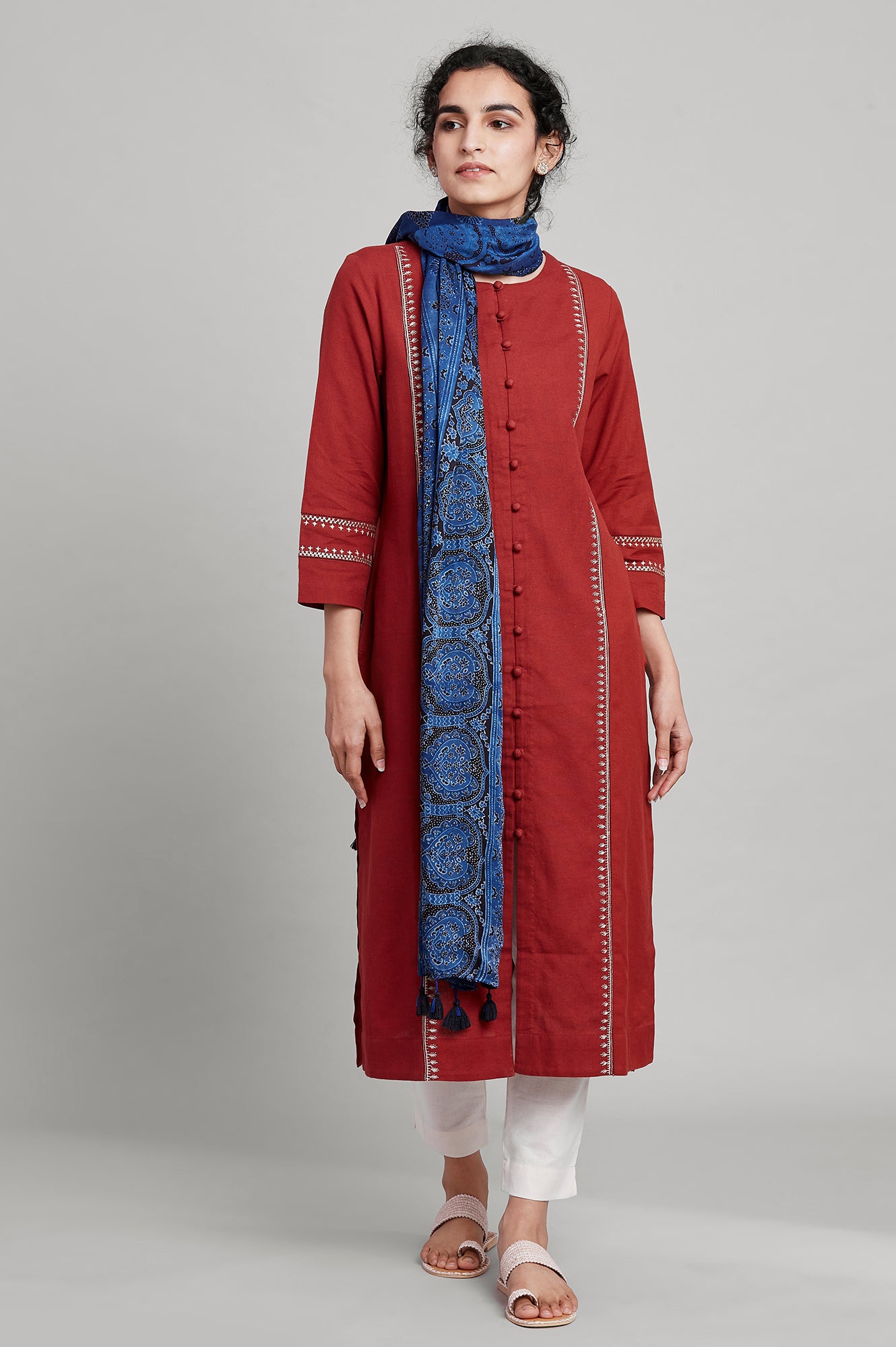 Earthy Multicoloured Ajrak Printed Drape