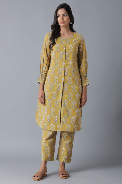 Soft Multicoloured Buti Print kurta-Block Print Straight Pants Set