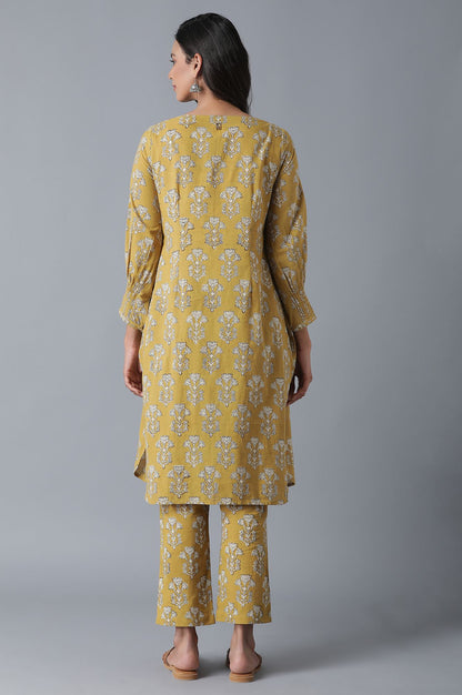 Soft Multicoloured Buti Print kurta-Block Print Straight Pants Set