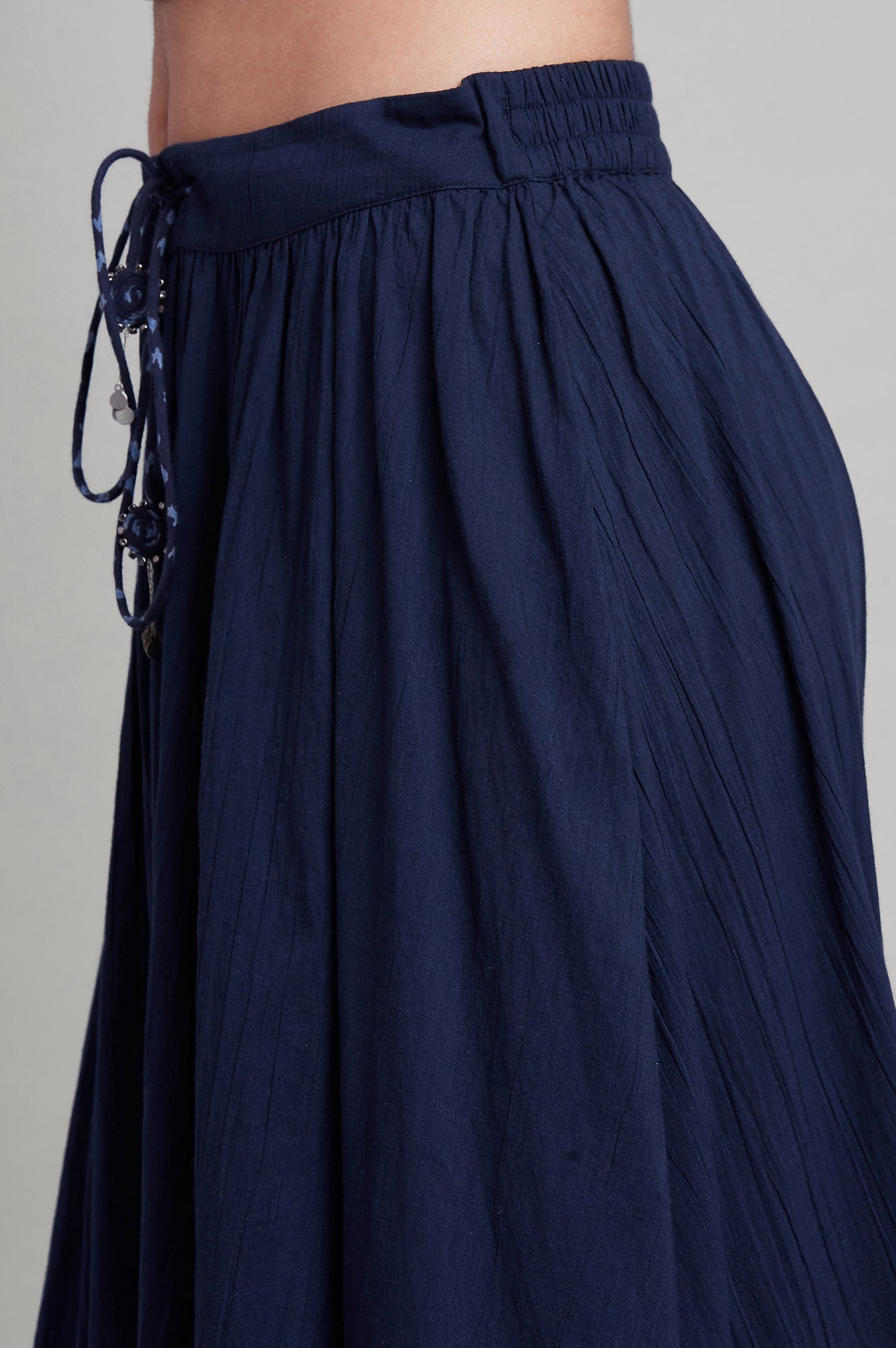 Blue Short kurta-Crinkled Skirt-Organza Drape Set