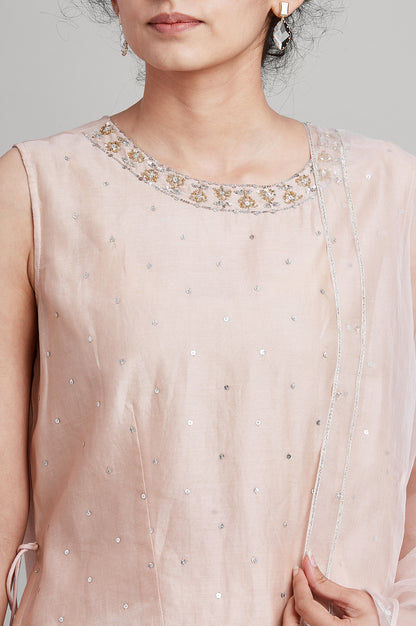 Ligh Pink Chanderi Crop Top-Skirt-Drape Set