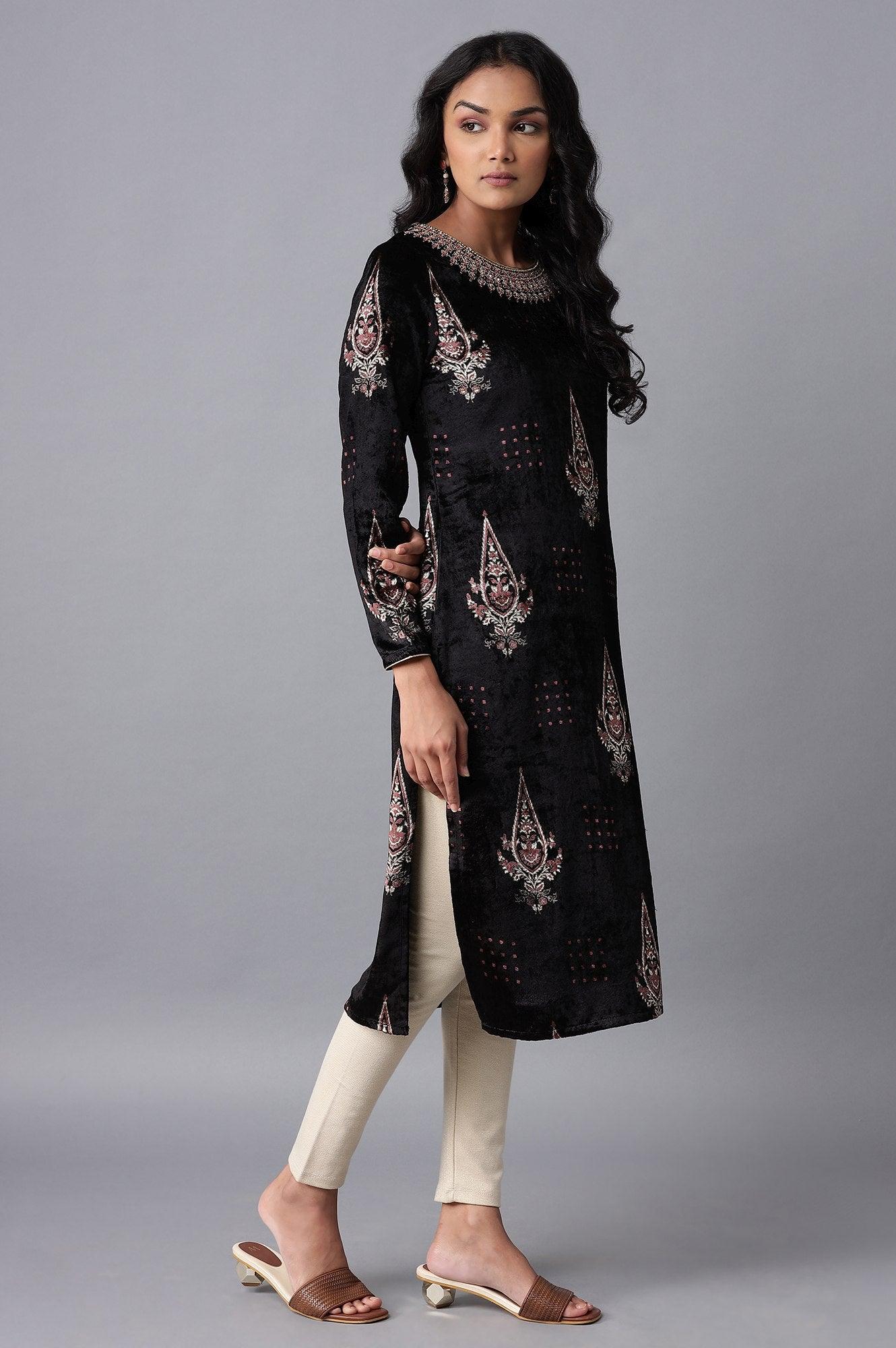 Black Velvet kurta - wforwoman