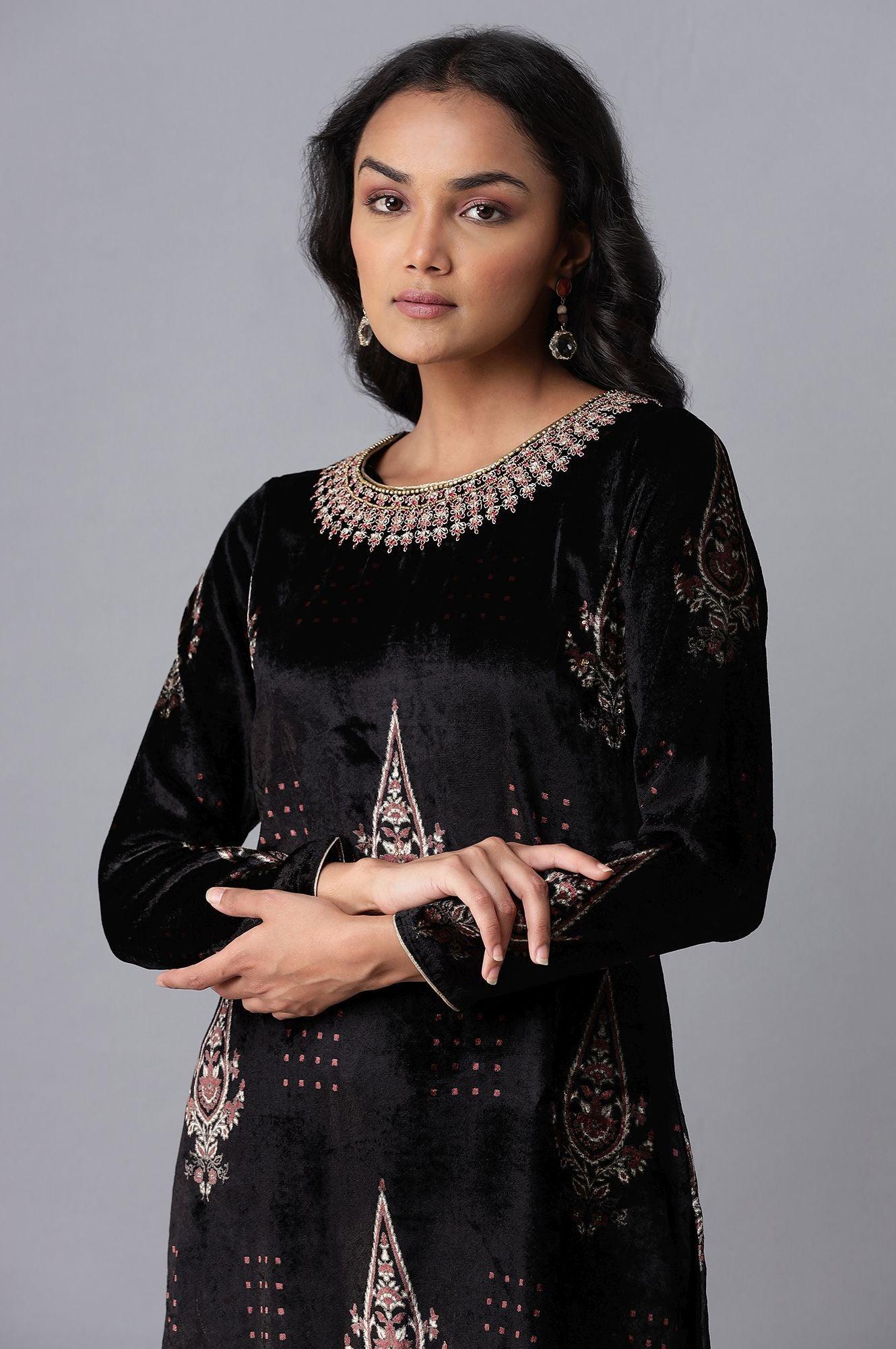 Black Velvet kurta - wforwoman