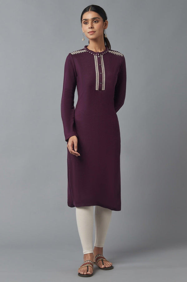 Dark Purple Embroidered Winter kurta