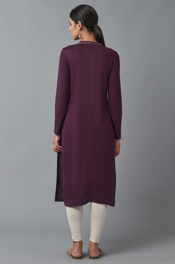 Dark Purple Embroidered Winter kurta