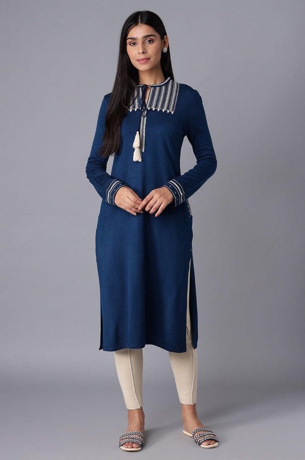 Bright Blue Embroidered Winter kurta