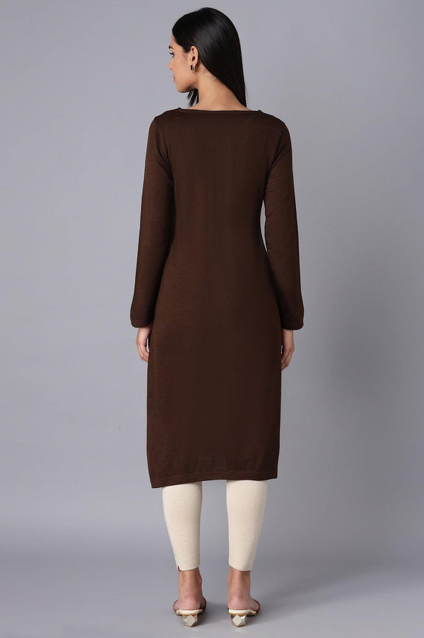 Dark Brown Embroidered Winter kurta