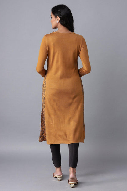 Dark Yellow A-line Winter Dress - wforwoman
