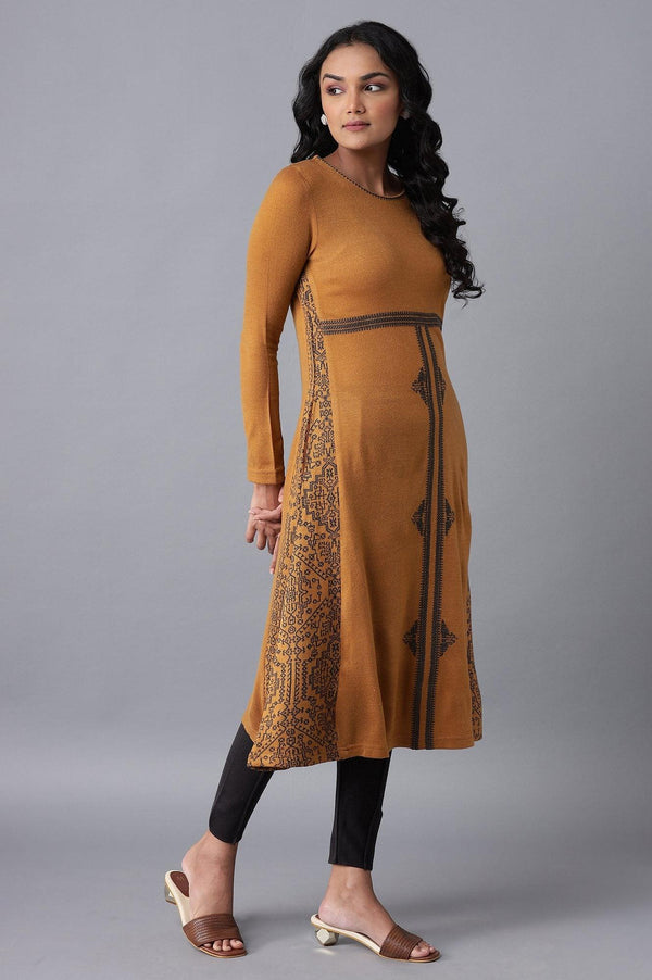 Dark Yellow A-line Winter Dress