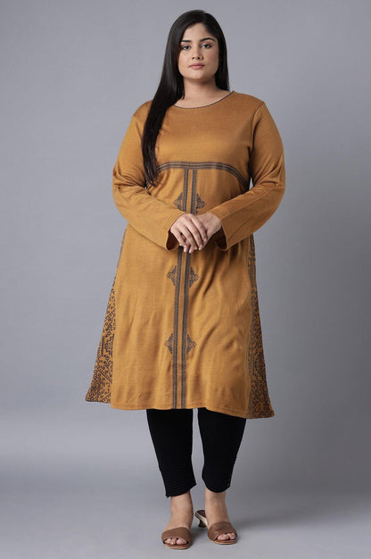 Dark Yellow A-line Winter Dress - wforwoman