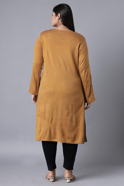 Dark Yellow A-line Winter Dress - wforwoman