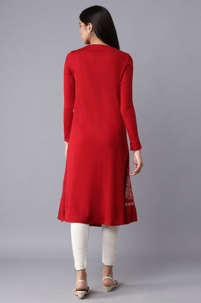 Salsa Red A-line Winter kurta - wforwoman