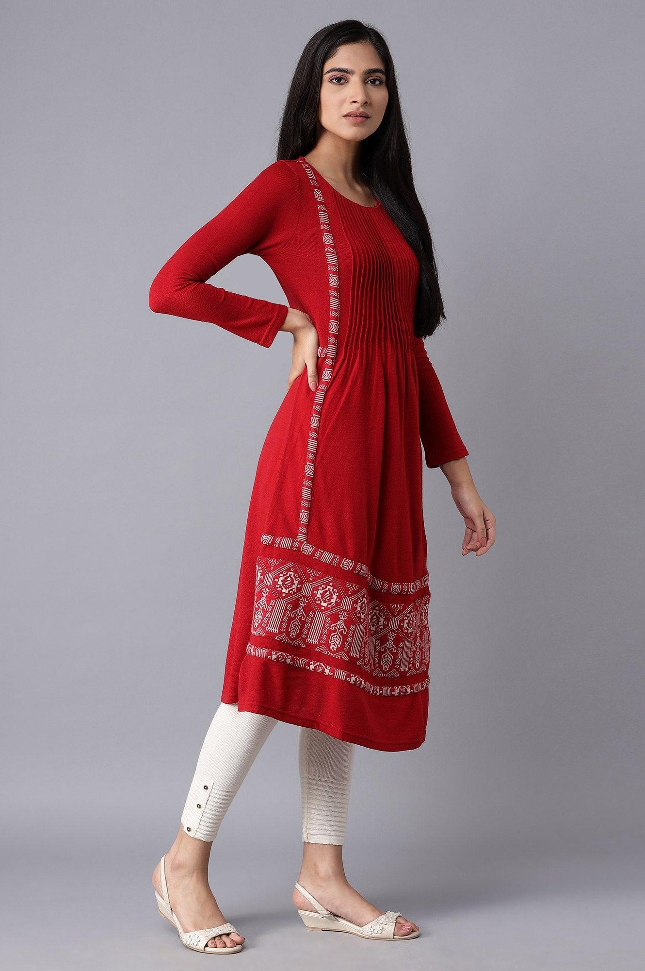 Salsa Red A-line Winter kurta - wforwoman
