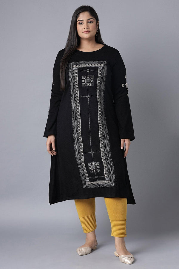 Jet Black A-line Winter kurta
