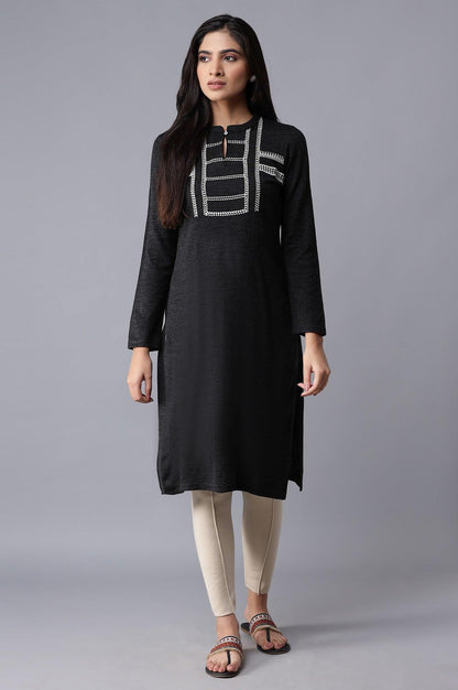 Black Solid Winter kurta - wforwoman