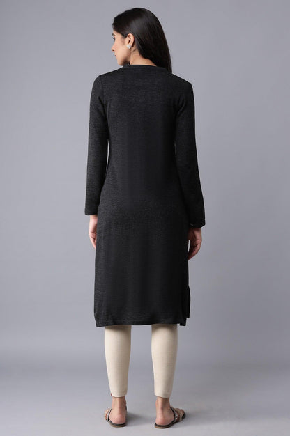 Black Solid Winter kurta - wforwoman