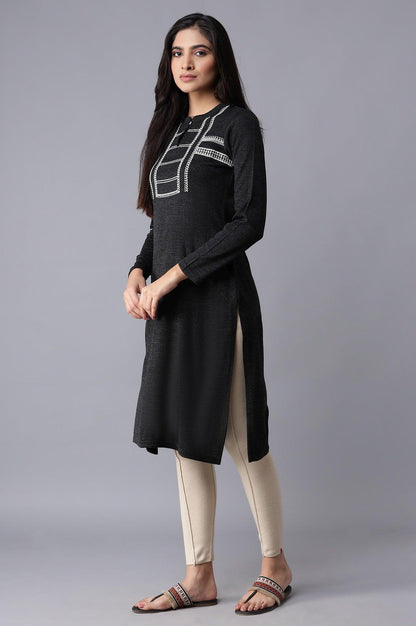 Black Solid Winter kurta - wforwoman