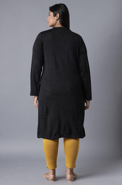 Black Solid Winter kurta - wforwoman