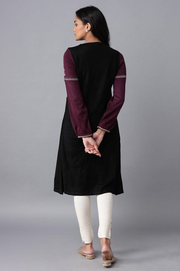 Jet Black and Purple Mock Layer Winter kurta