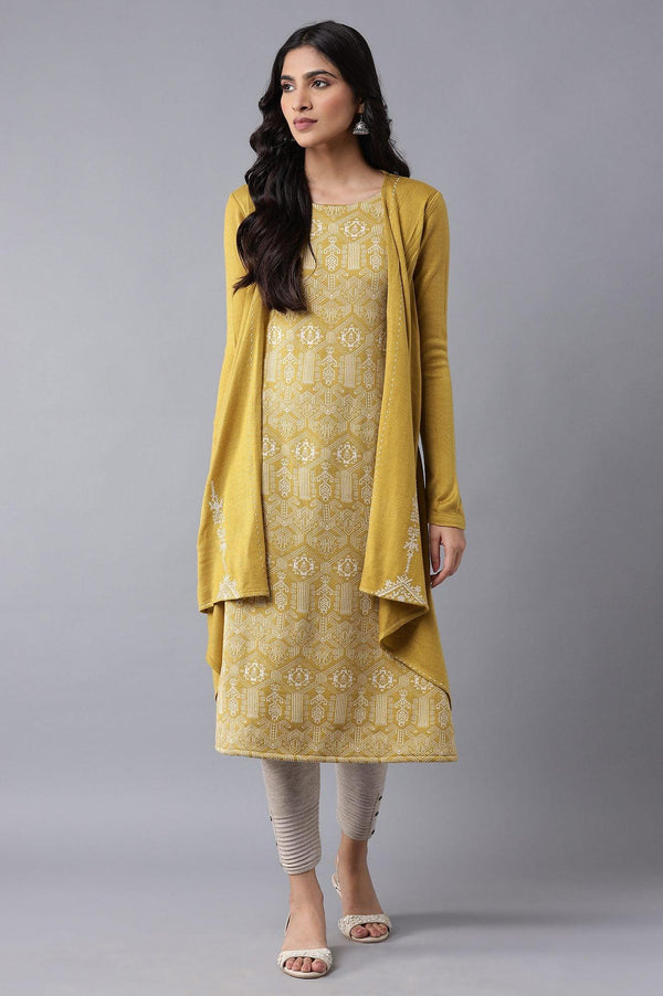 Yellow Embroidered Winter Jacket