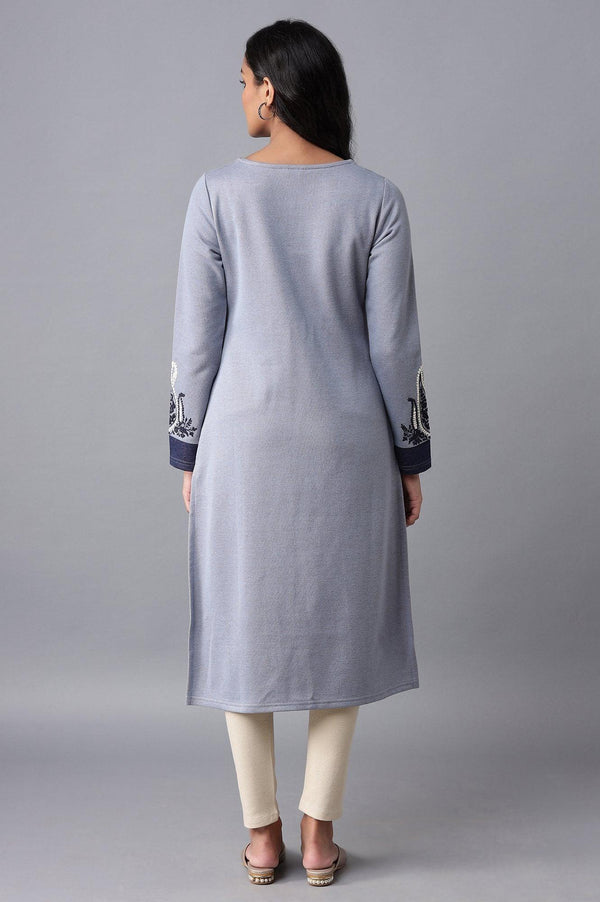Light Blue Embroidered Winter kurta