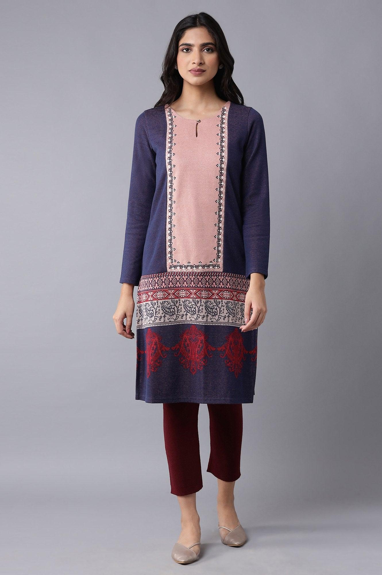 Royal Blue Jacquard kurta - wforwoman