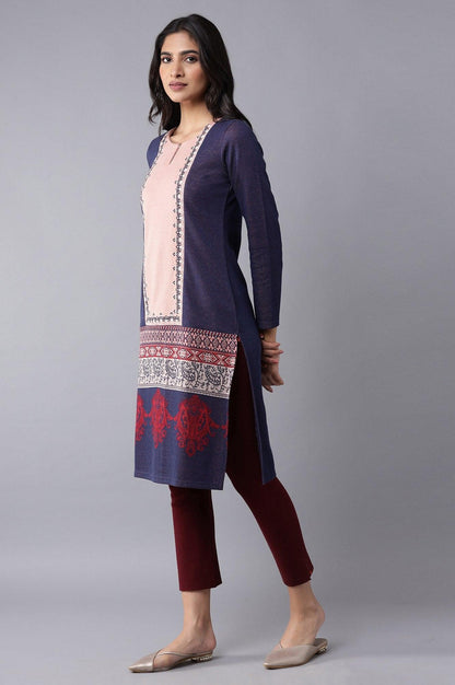 Royal Blue Jacquard kurta - wforwoman